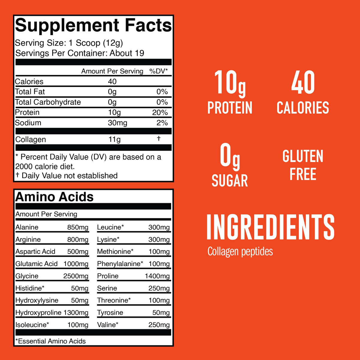 Unflavored Collagen Peptides nutrition facts