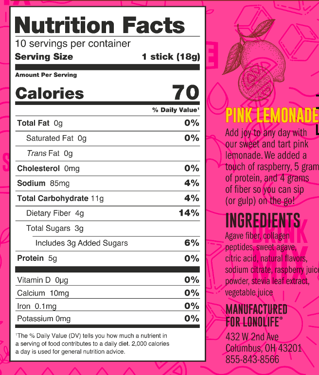 Pink Lemonade Protein Sips nutrition facts